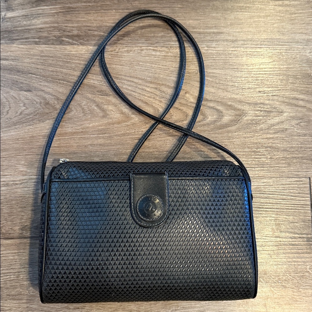 Vintage 1983 Liz Claiborne Black PVC Crossbody Bag Triangle Logo